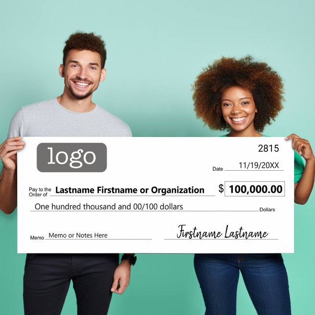 Póster Cheque en blanco para estacas, premios, caridad (Big Check Poster for Charity and Sweepstakes Winners - Add your logo on this paper poster)