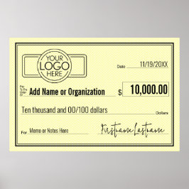 Póster Cheque en blanco para estacas y premios AMARILLO