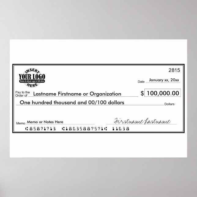 Póster Cheque en Blanco para Sorteos y Premios (Frente)