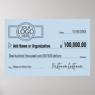 Póster Cheque gigante en blanco para sorteos, premios y c