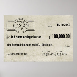 Póster Cheque gigante en blanco para sorteos, premios y c
