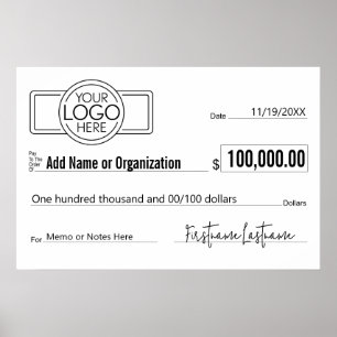 Póster Cheque gigante en blanco para sorteos, premios y c