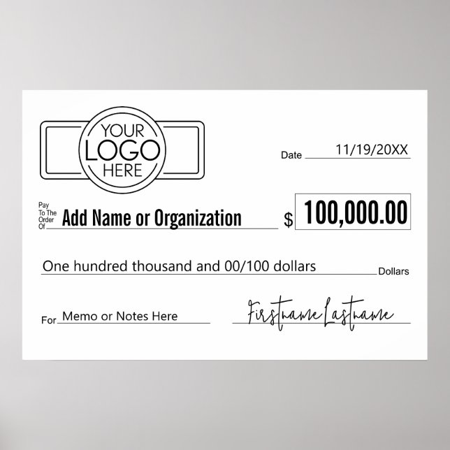 Póster Cheque gigante en blanco para sorteos, premios y c (Frente)