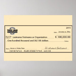 Póster Cheque gigante en blanco para sorteos y premios
