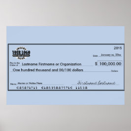 Póster Cheque gigante en blanco para sorteos y premios