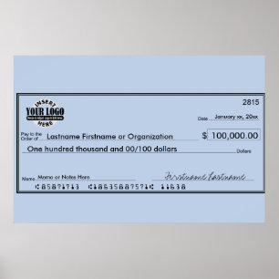 Póster Cheque gigante en blanco para sorteos y premios