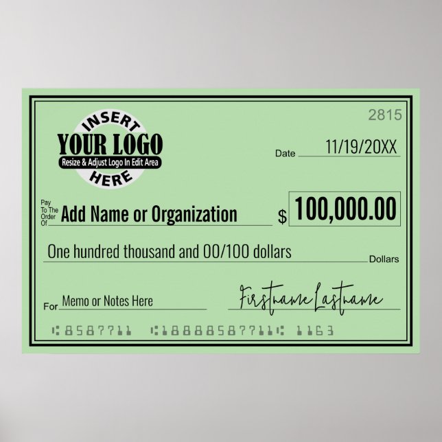 Póster Cheque gigante en blanco para sorteos y premios (Frente)