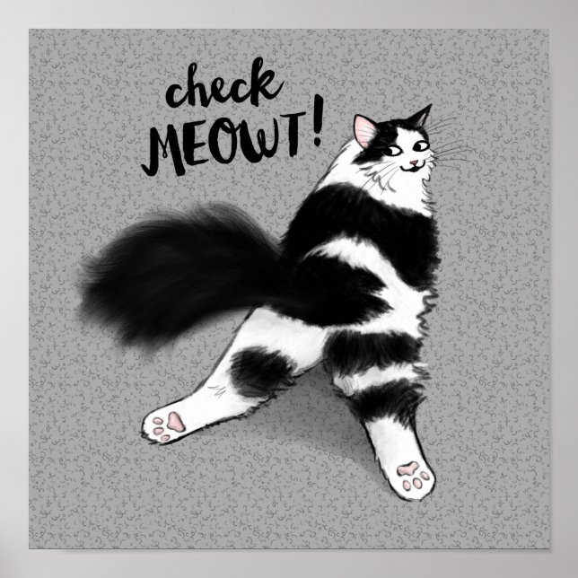 Póster ¡Chequea a Meowt! Graciosa explosión de gato blanc (Frente)