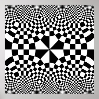 Póster Chequeras giratorias Ilusión óptica en blanco y ne