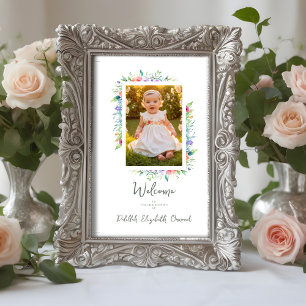 Póster Cherish Cute Floral Frame Christening Photo