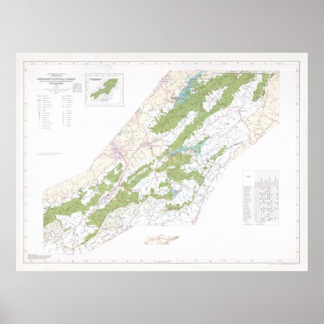 Póster Cherokee National Forest Map (1985)  (Frente)