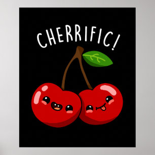Póster Cherrific Divertido Pun de Cereza Roja BG Oscuro