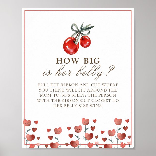 Póster Cherry and Heart How Big Belly Baby Shower Game (Frente)
