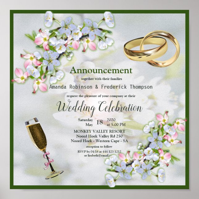 Póster Cherry Blossom Bouquet Boda (Frente)