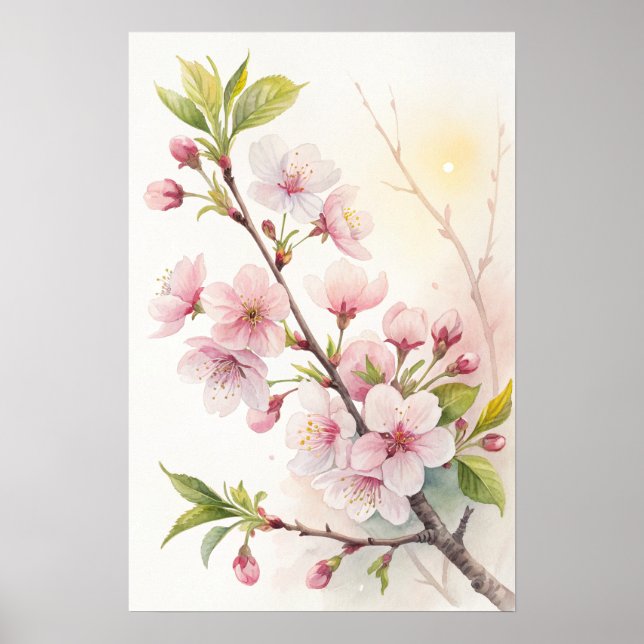 Póster Cherry Blossom Branch Golden Light (Frente)