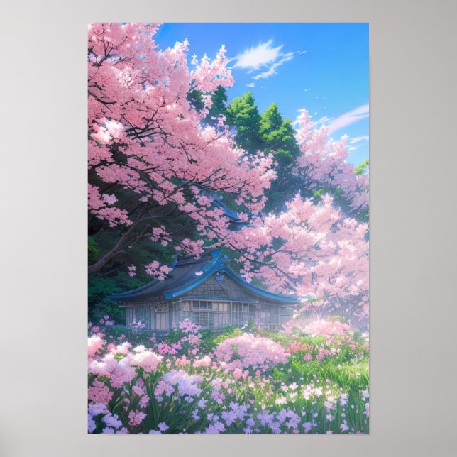 Póster Cherry Blossom Cottage (Frente)