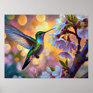 Póster Cherry Blossom Fantasy Hummingbird