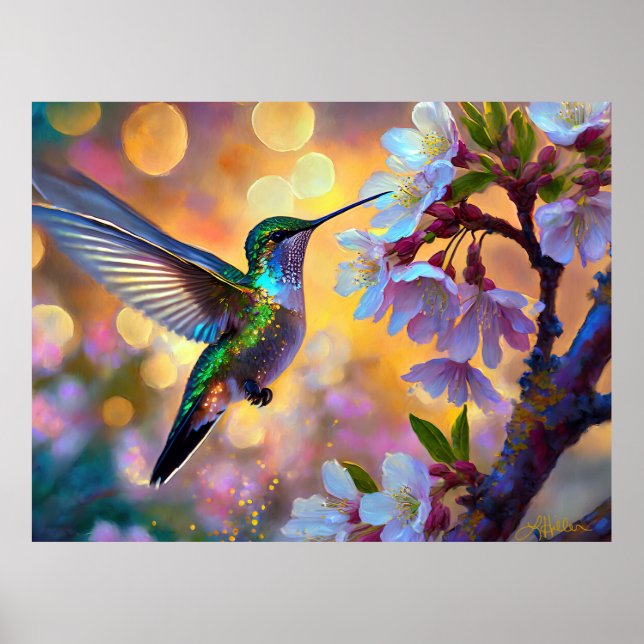 Póster Cherry Blossom Fantasy Hummingbird (Frente)