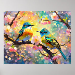 Póster Cherry Blossom Fantasy Sunrise Songbirds