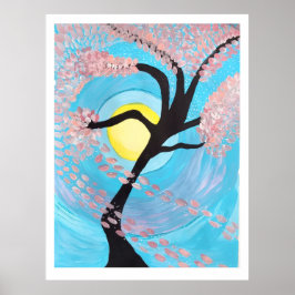 Póster Cherry Blossom Moon Hand Painted Acrylic Poster Ar
