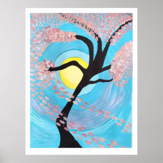 Póster Cherry Blossom Moon Hand Painted Acrylic Poster Ar