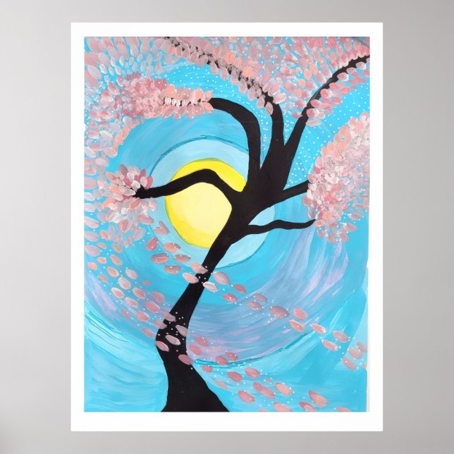 Póster Cherry Blossom Moon Hand Painted Acrylic Poster Ar (Frente)