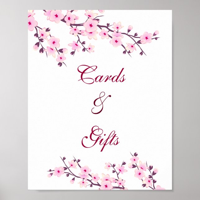 Póster Cherry Blossom Pink White Cards Y Gifts Boda (Frente)