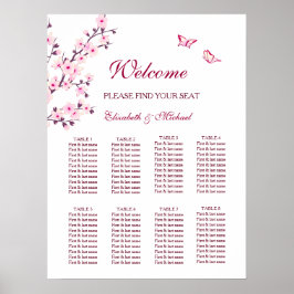 Póster Cherry Blossom Pink White Wedding Seating Chart