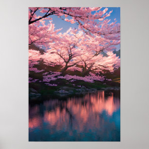 Póster Cherry Blossom Riverbank