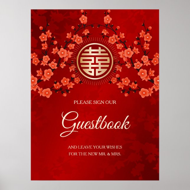 Póster Cherry Blossoms Boda invitado chino (Frente)