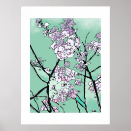 Póster Cherry Blossoms in the Wind – Minimal Floral Art
