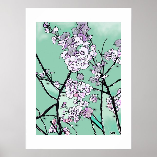 Póster Cherry Blossoms in the Wind – Minimal Floral Art  (Frente)