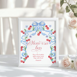 Póster Cherry Blue Bow Momosa barra baby shower
