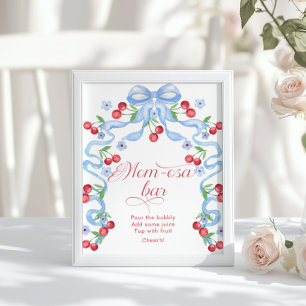 Póster Cherry Blue Bow Momosa barra baby shower
