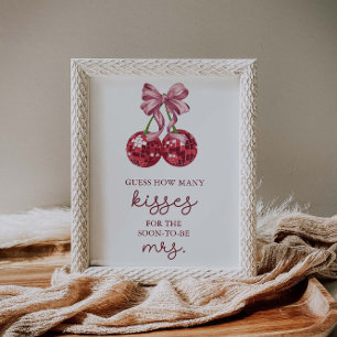 Póster Cherry Bridal Shower adivina cuántos besos