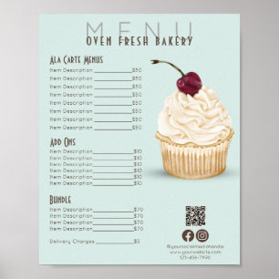 Póster Cherry Cupakes Mint Green Menu Bakerloo Lista de p