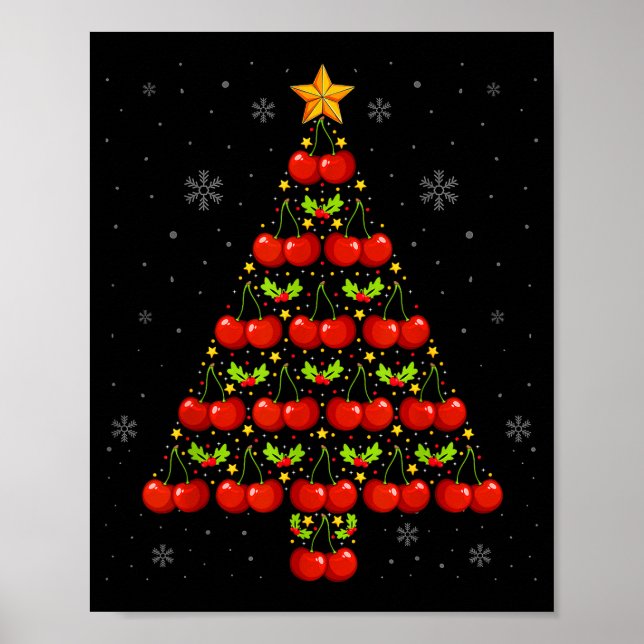 Póster Cherry Lover Christmas Tree Lights Santa Hat Cherr (Frente)