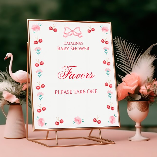 Póster Cherry On Top Baby Shower Favor Pink Bow (Subido por el creador)