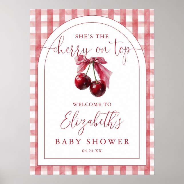 Póster Cherry On Top Baby Shower Welcome Sign (Frente)