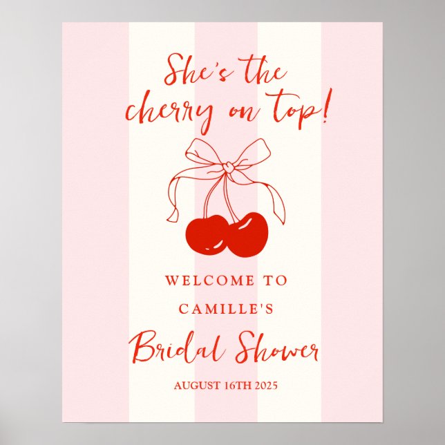 Póster Cherry on Top Bridal Shower Welcome Sign Poster (Frente)