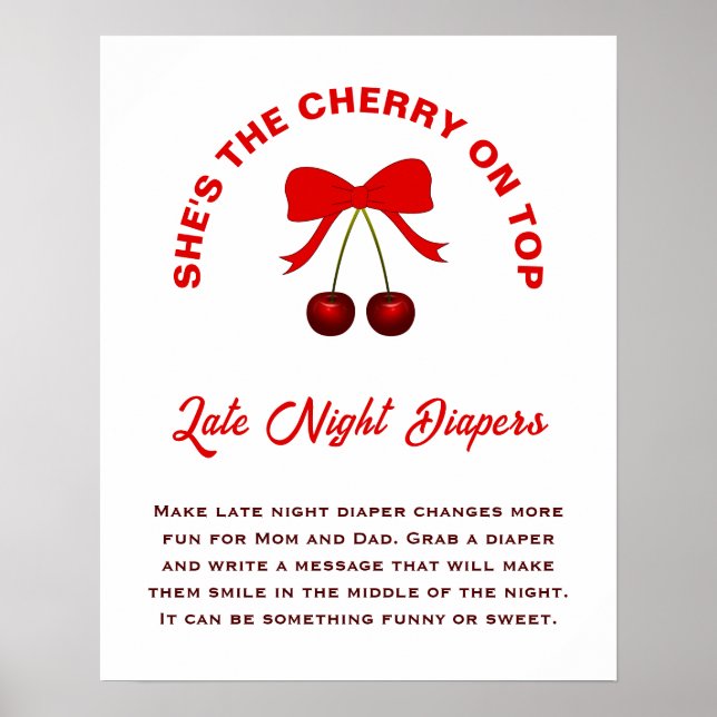 Póster Cherry On Top Chica Baby Shower Tarde Noche Diaper (Frente)
