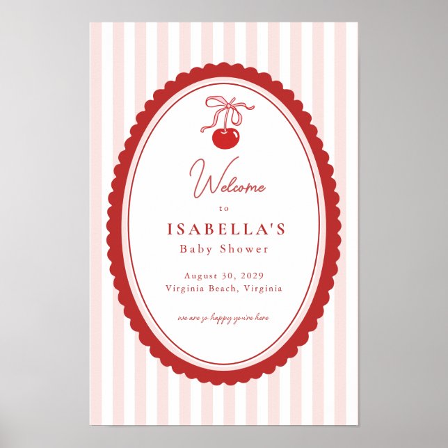 Póster Cherry on Top Coquette Bow Baby Shower Welcome  (Frente)