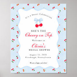 Póster Cherry on Top Coquette Lazo a Cuadros Baby Shower 
