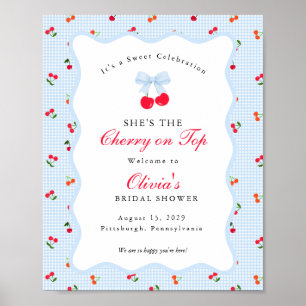 Póster Cherry on Top Coquette Lazo a Cuadros Baby Shower 
