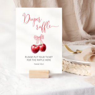Póster Cherry On Top Pink Bow Baby Shower Diaper Raffle