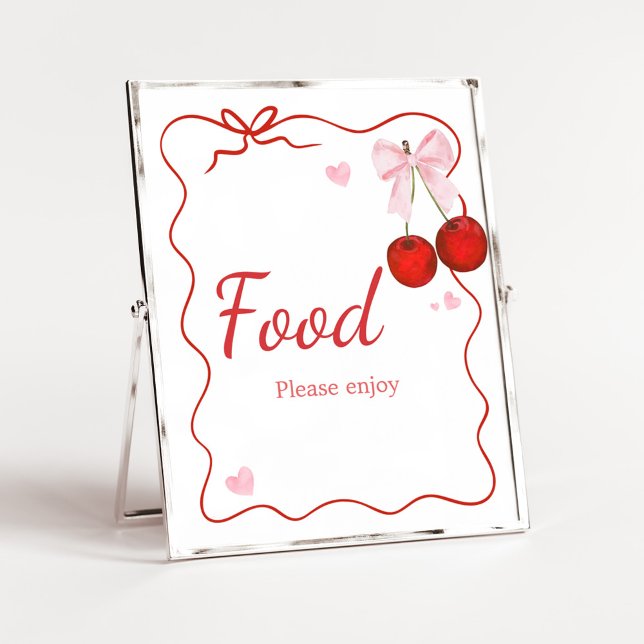 Póster Cherry sobre comida Baby Shower de vaca rosa super (Cherry on Top Baby Shower Food Sign)