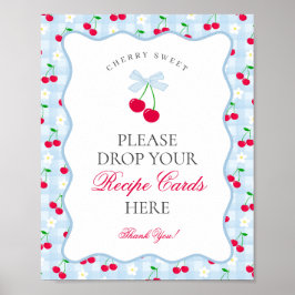 Póster Cherry Sweet Blue Coquette Bow Comparte un Rótulo
