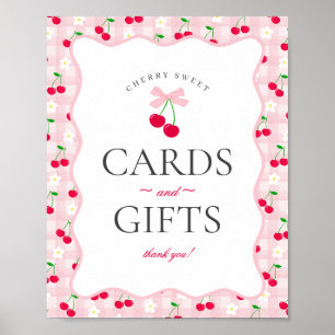 Póster Cherry Sweet Pink Coquette Gingham Tarjetas y Rega