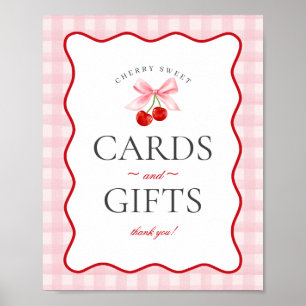 Póster Cherry Sweet Pink Coquette Gingham Tarjetas y Rega