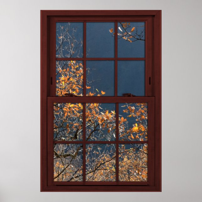 Póster Cherry Wood Faux Window Autumn Leaves Ver 2 de 2 (Frente)